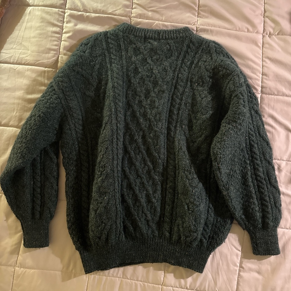 Men's Dark Green Cable Knit Sweater - Picture 2 of 3